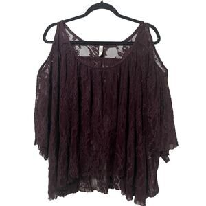 Free People Maroon Flowy Cold Shoulder Lace Top Size Small